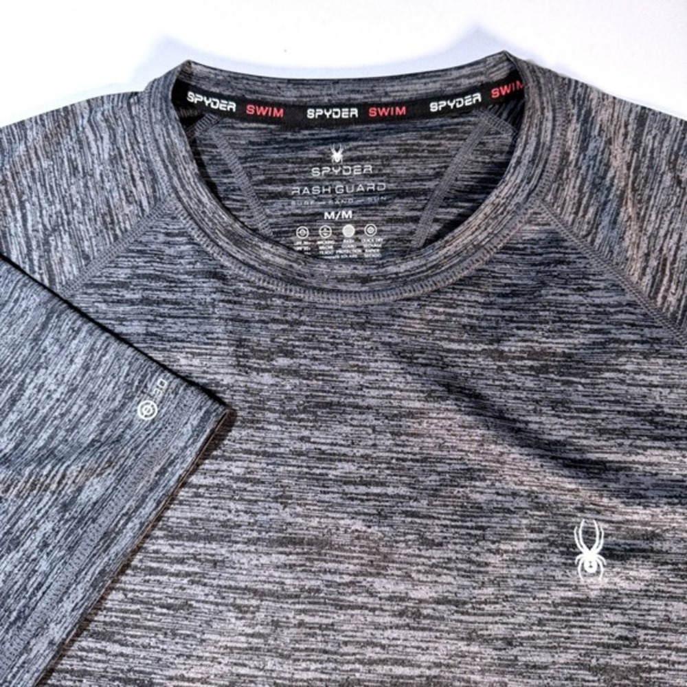 Spyder Men Rash Guard Shirt Swim Surf Sand Sun Gray Short Sleeve‎ Size Medium